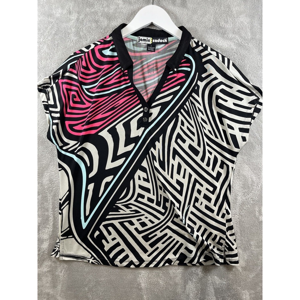Jamie Sadock Women's Collared Short Sleeves Multicolor Shirt Top Sz L‎ Cycling